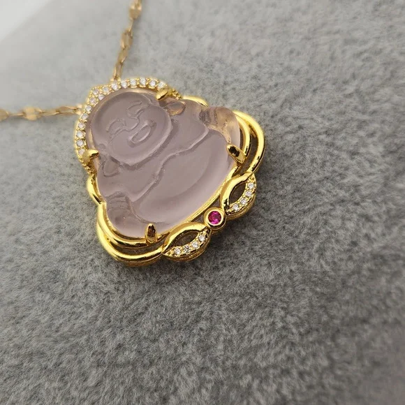Pink Buddha Pendant Necklace 18k Gold Plated Stainless Steel Lip Chain - Picture 4 of 9